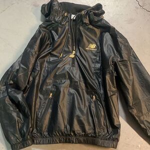 Xs Anorak black and gold new balance windbreaker pullover half zip jacket
